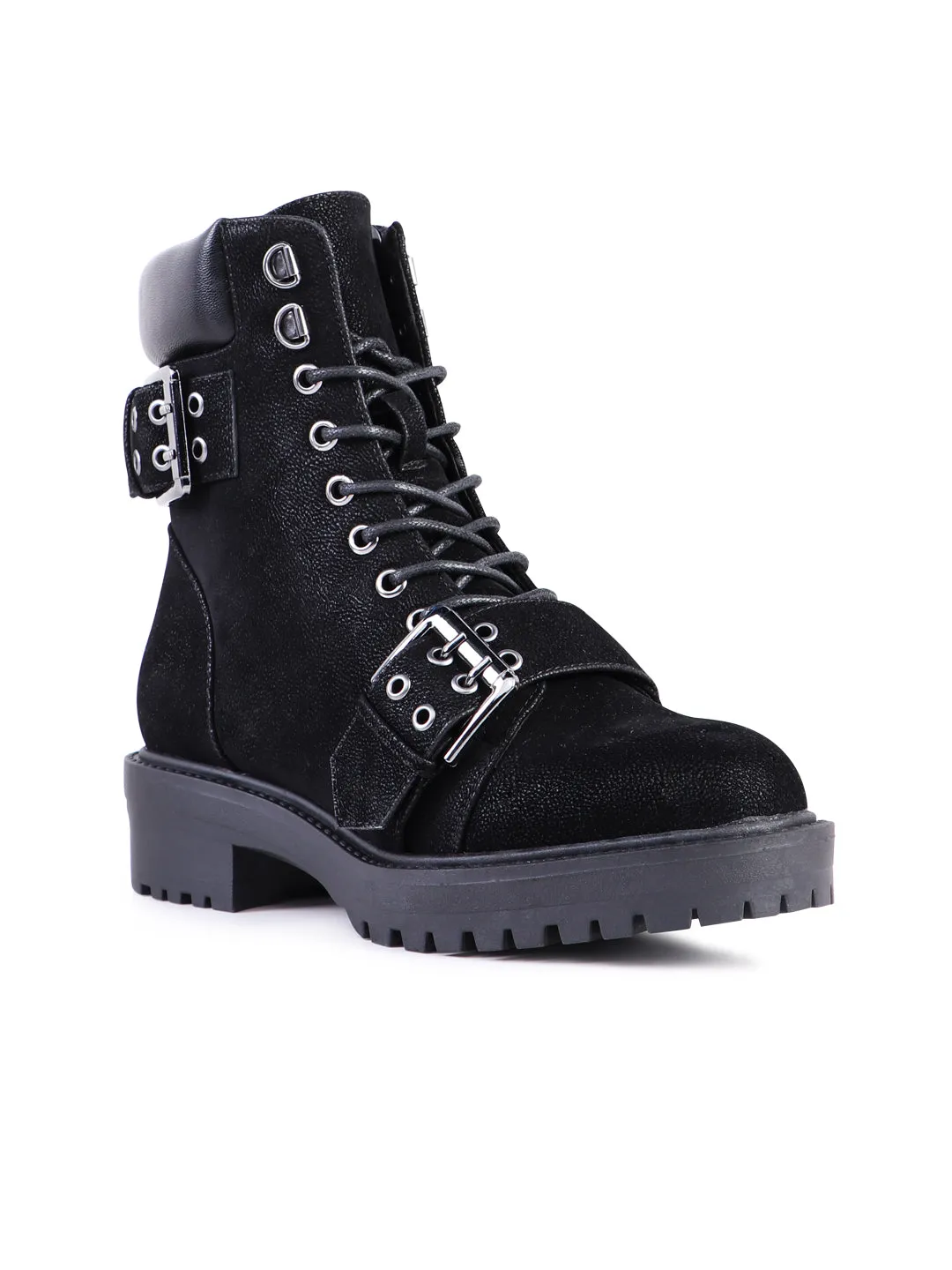 Adjustable Buckle Chunky Heel Boots