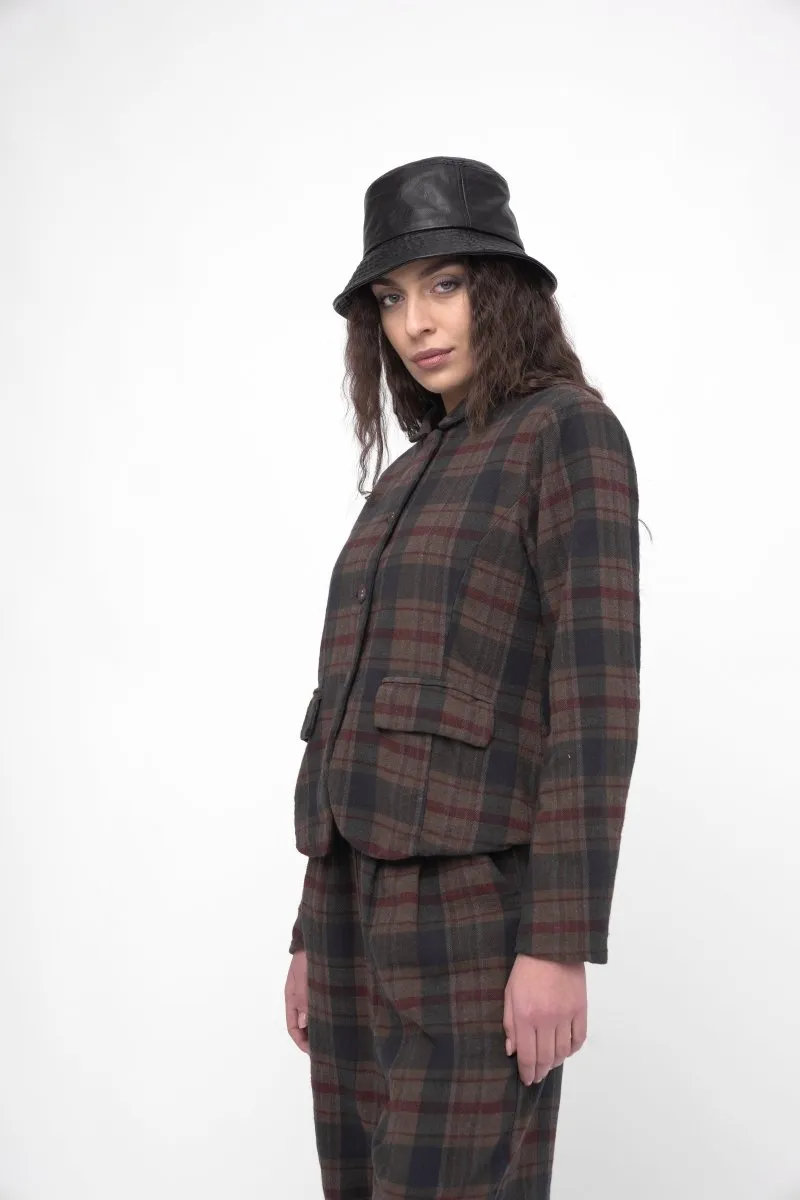 Cotton Plaid Cropped Jacket