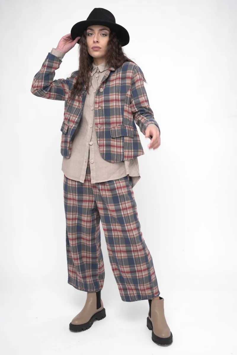 Cotton Plaid Cropped Jacket