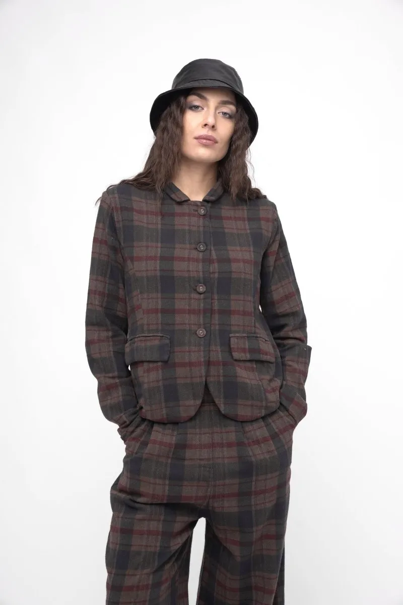 Cotton Plaid Cropped Jacket