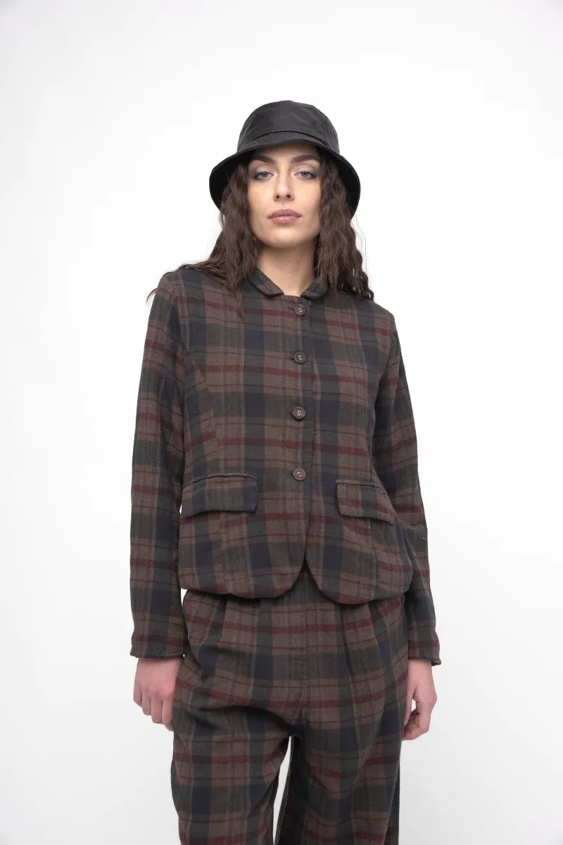 Cotton Plaid Cropped Jacket