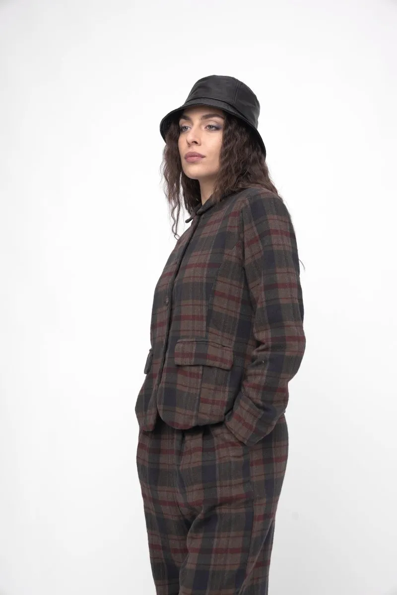Cotton Plaid Cropped Jacket