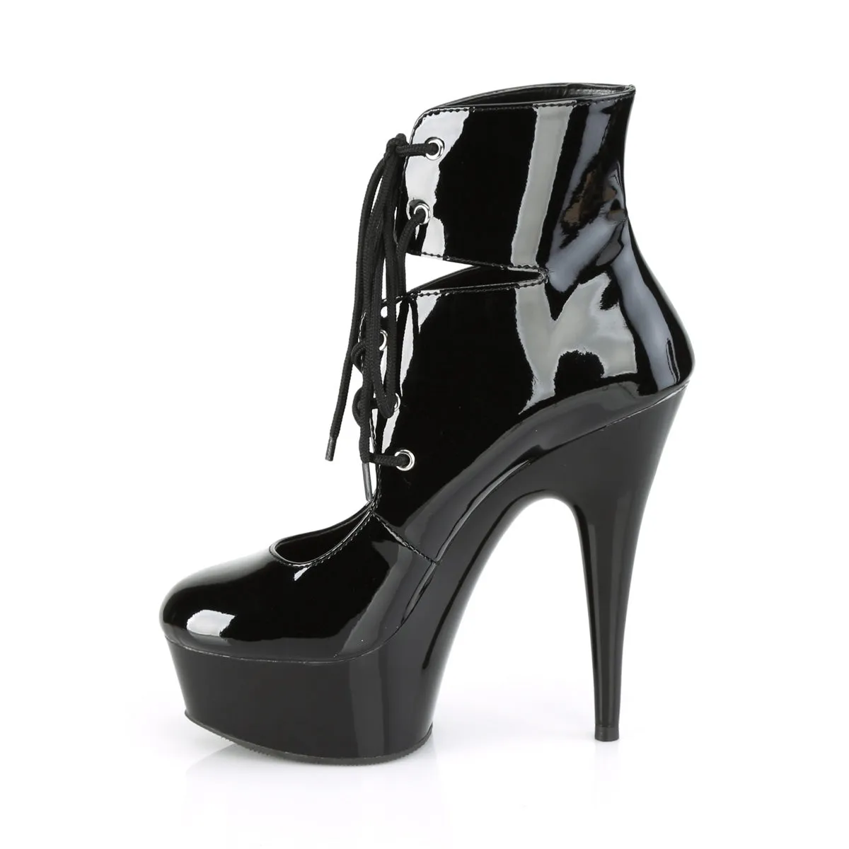 Delight 600-22 Black Patent 6" High Heel Shootie Sandals 6-14 - Direct