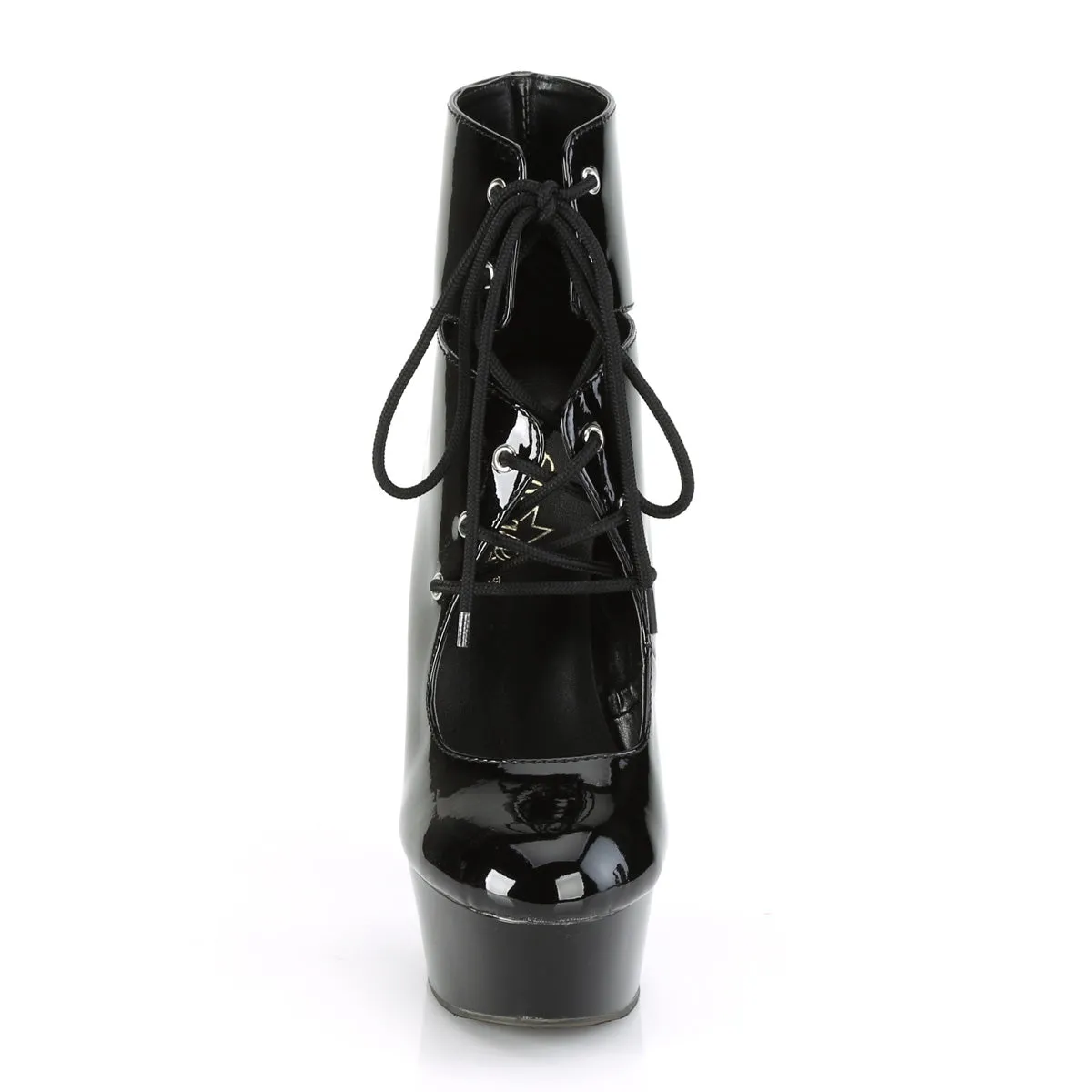 Delight 600-22 Black Patent 6" High Heel Shootie Sandals 6-14 - Direct