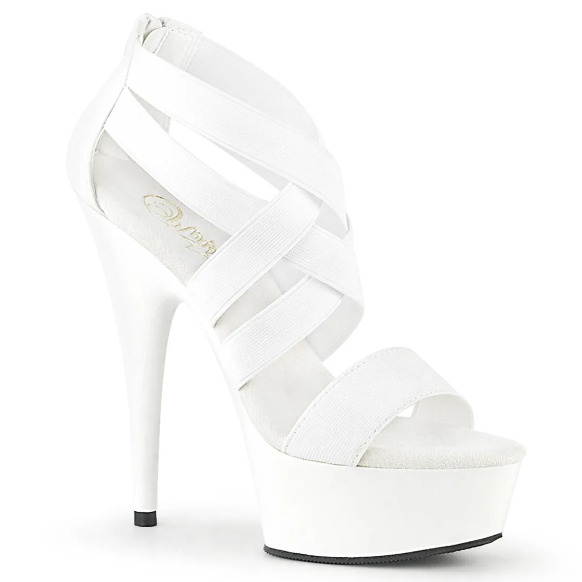 DELIGHT-669 White Strappy Platform 6 Inch Heels