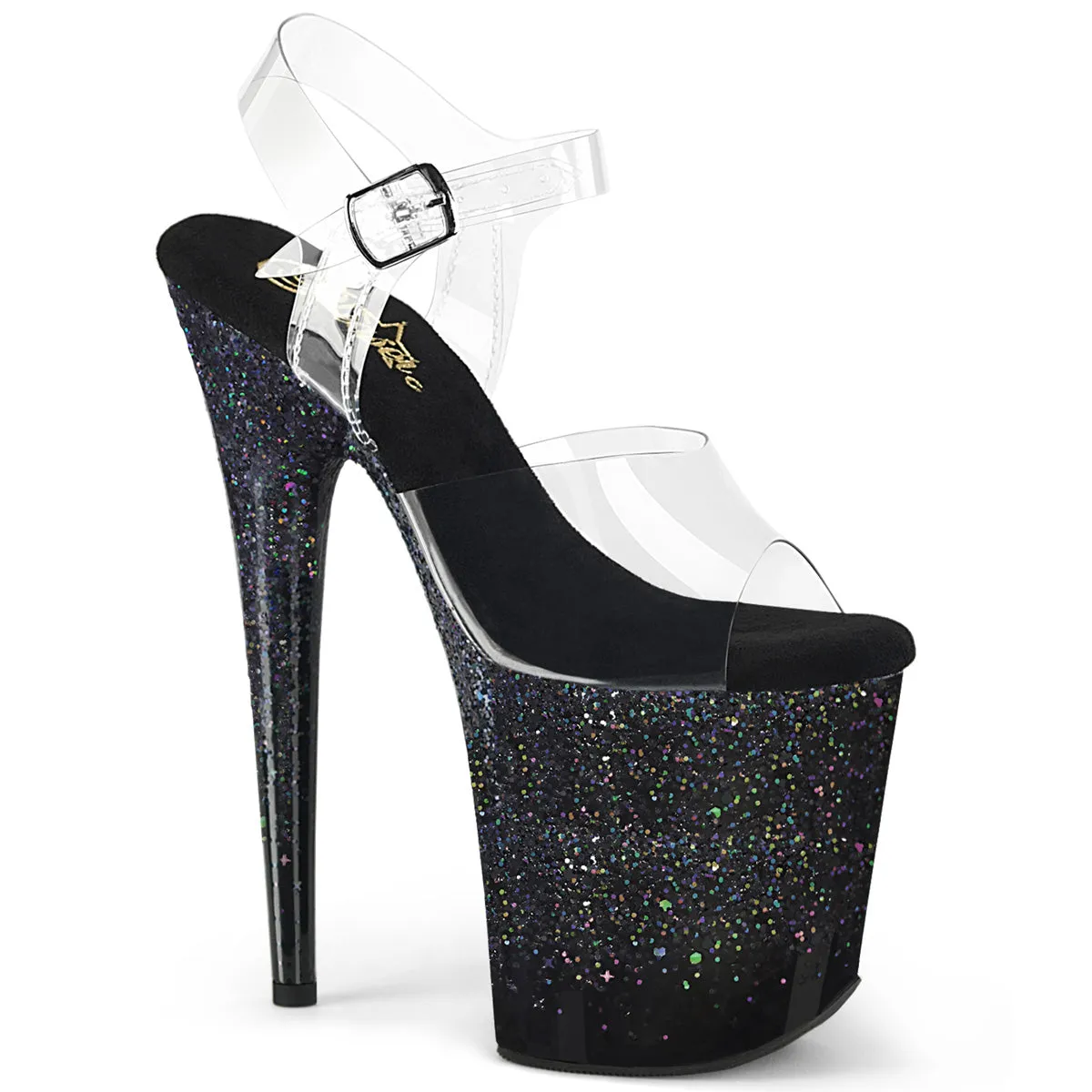 Flamingo-808SS Black Multi Glitter, 8" Heels