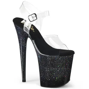 Flamingo-808SS Black Multi Glitter, 8" Heels