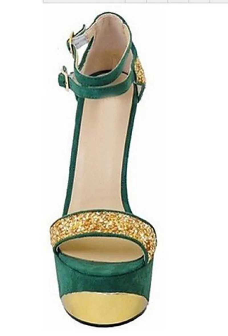 Green Open Toe Platform High Heels