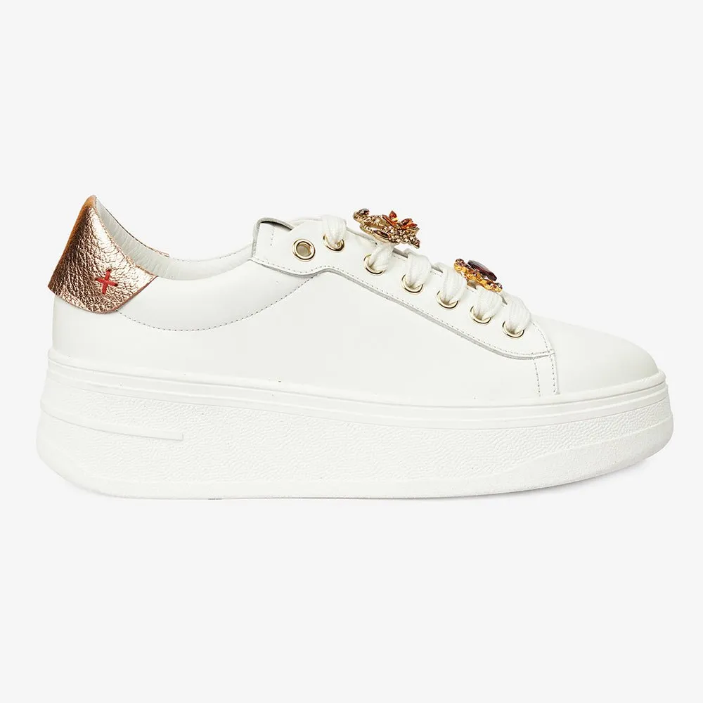 Greyder Women's Casual Sneakers in White and Bronze