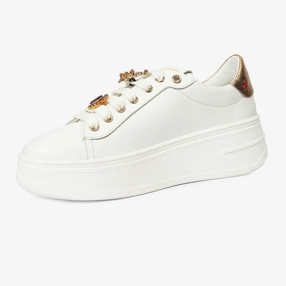 Greyder Women's Casual Sneakers in White and Bronze
