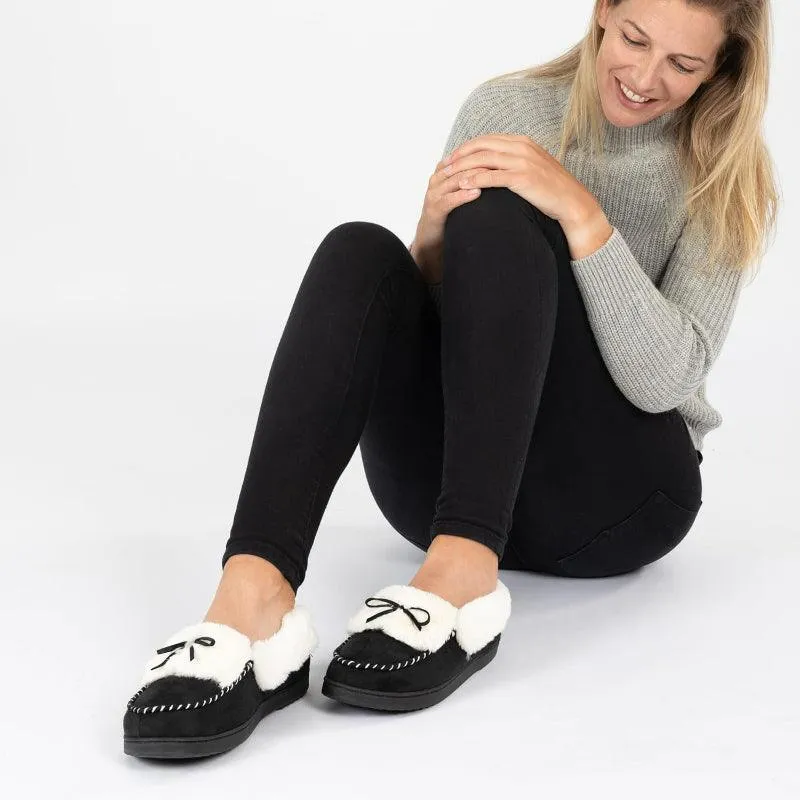 Heated Slippers - Trapper Moc Fuzzy Memory Foam For Warmth