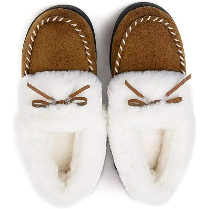 Heated Slippers - Trapper Moc Fuzzy Memory Foam For Warmth