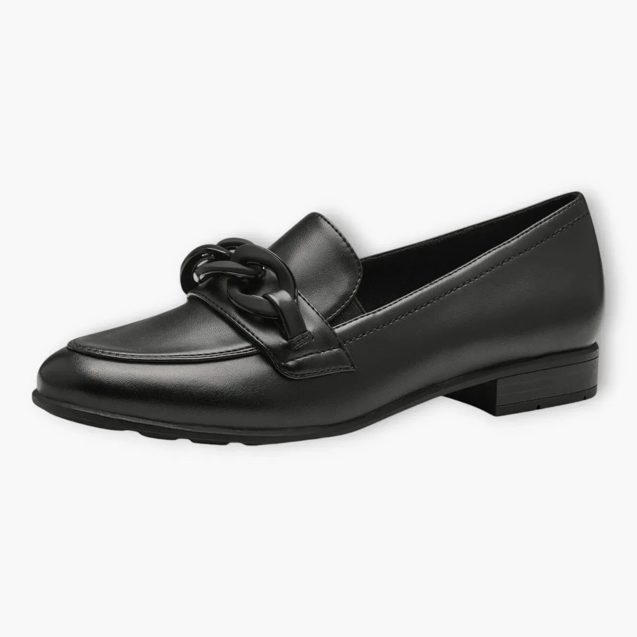 Jana Black Wide Fit Vegan Slip-On Loafers with Chain Detail