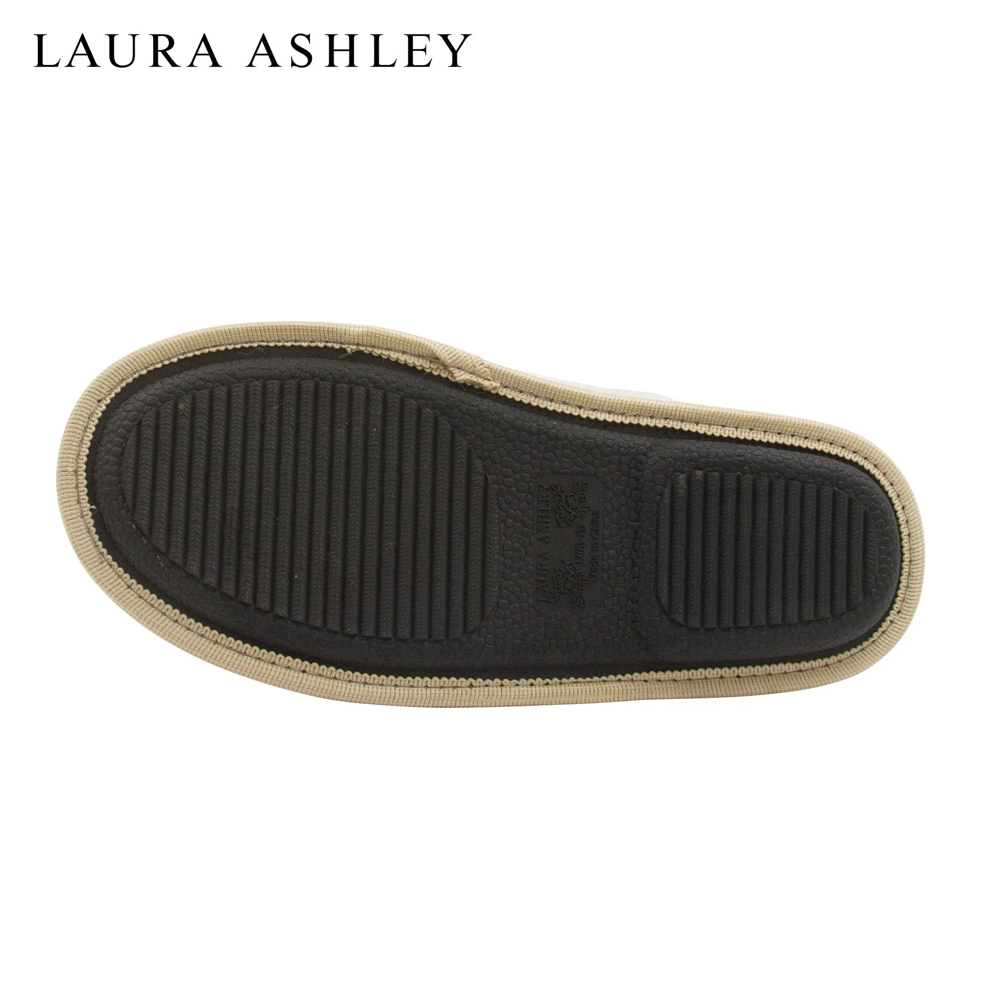 Laura Ashley Ladies Micro Suede Scuff Slipper with Plush Collar, Tan, L