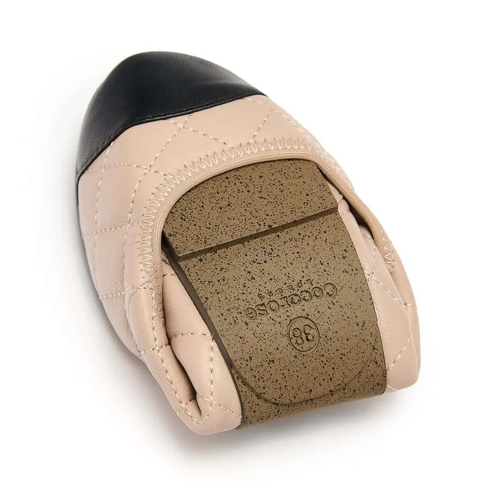 Piccadilly - Quilted Nude Ballet Flat with Black Toe Cap