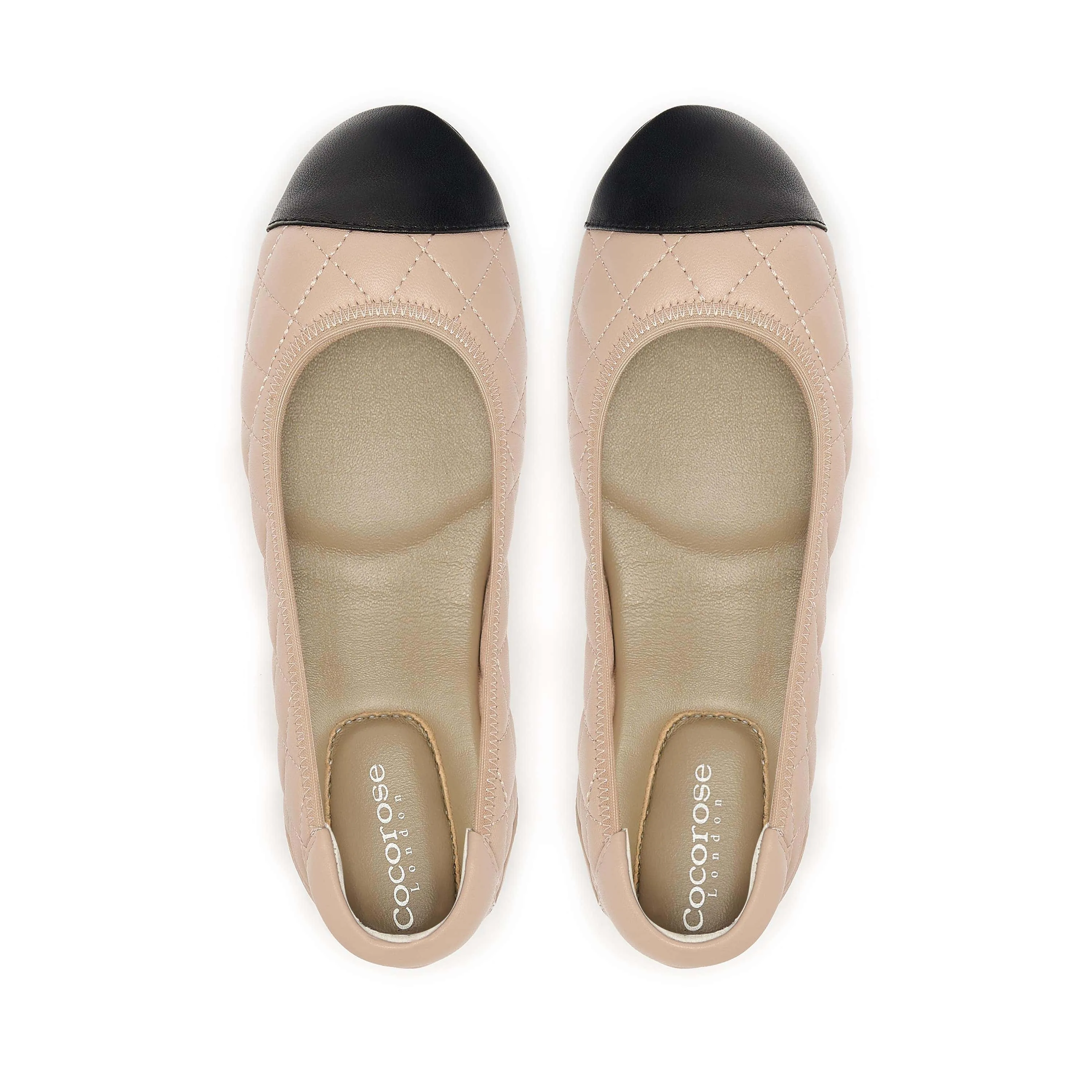 Piccadilly - Quilted Nude Ballet Flat with Black Toe Cap