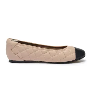 Piccadilly - Quilted Nude Ballet Flat with Black Toe Cap