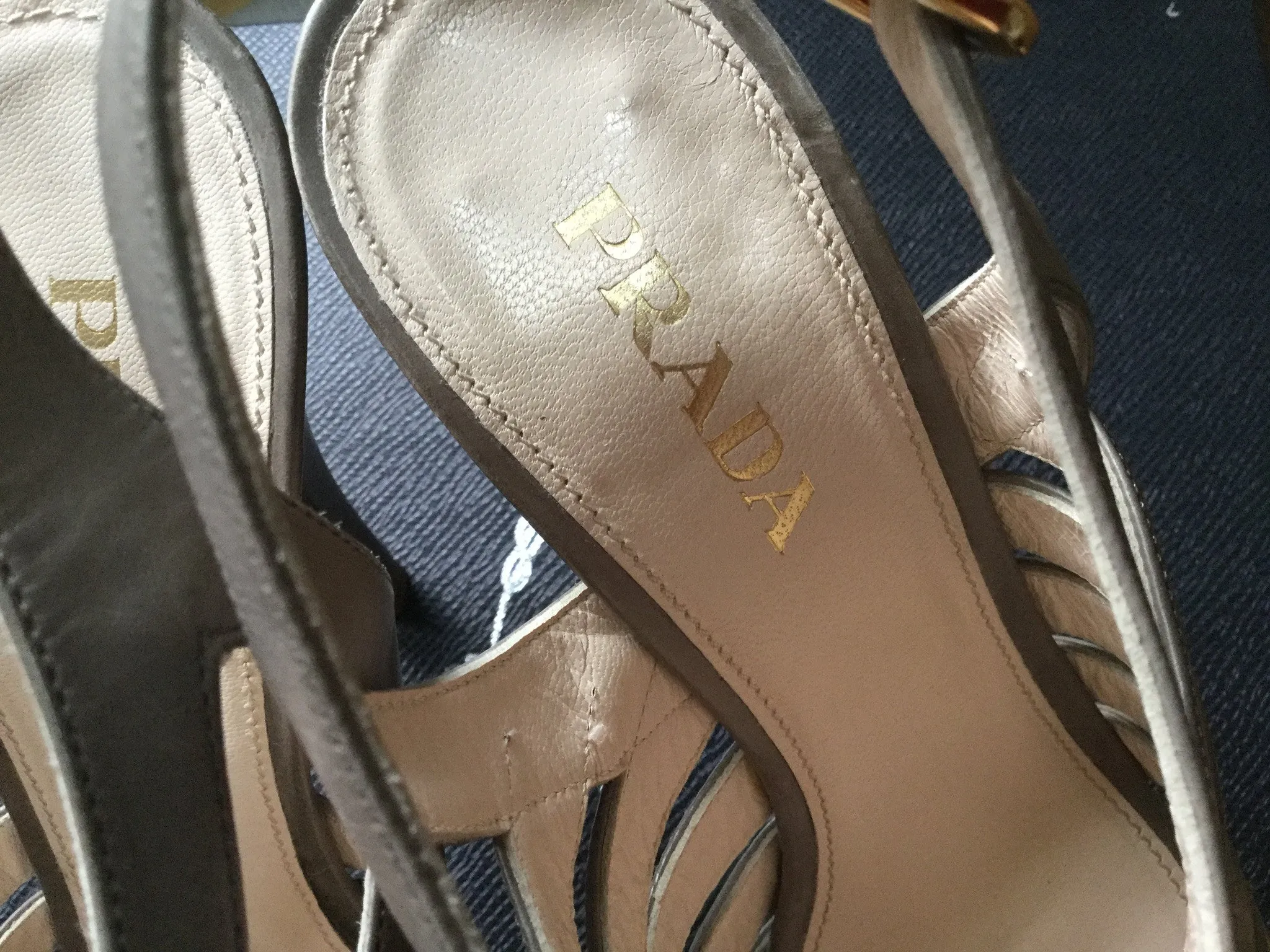 PRADA BEIGE LEATHER MULTISTRAP SANDALS SHOES SIZE 37 1/2 UK 4 1/2 US 7 1/2 LADIES