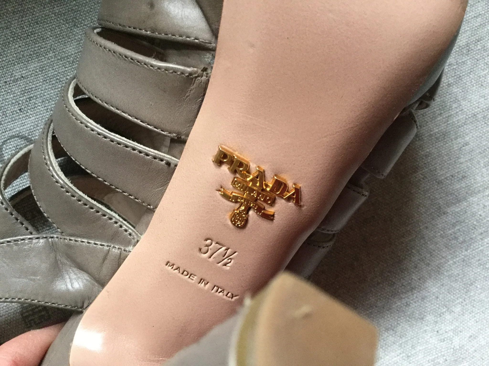 PRADA BEIGE LEATHER MULTISTRAP SANDALS SHOES SIZE 37 1/2 UK 4 1/2 US 7 1/2 LADIES