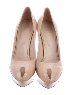 SERGIO ROSSI PATENT PLATFORM BEIGE NUDE LEATHER PUMPS SHOES 35 UK 2 US 5 Ladies