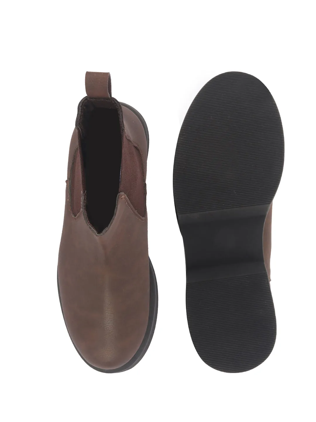 Women Brown Height Enhancer Flared Heel High Ankle Top Winter Chelsea Boots|Work Boot|Memory Cushioned Footbed