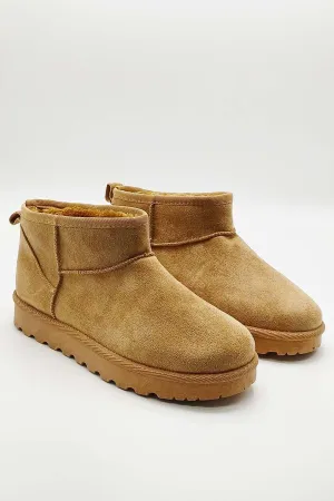 Zeda Small Flatform Faux Fur Ankle Boots in Taupe